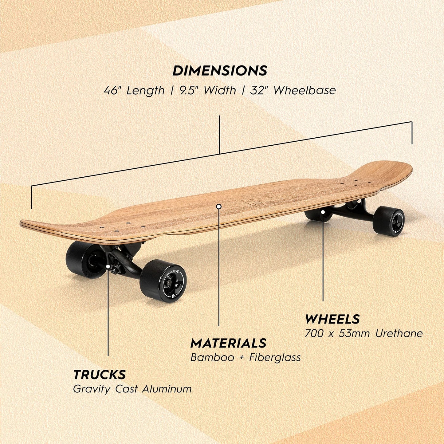 Bamboo Carbon Fiber Longboard Skateboard - 46” x 9.5”