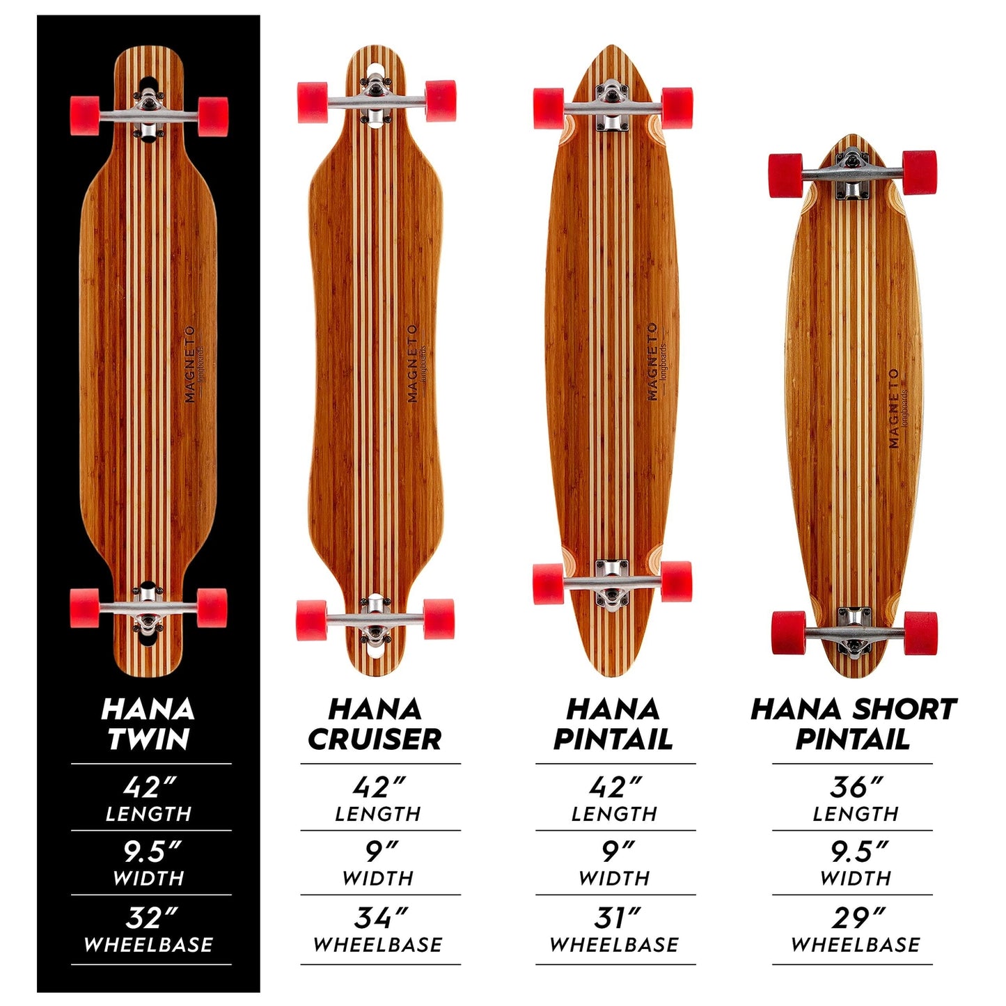 Hana Longboard Skateboard Collection - 42" x 9.5" - Twin