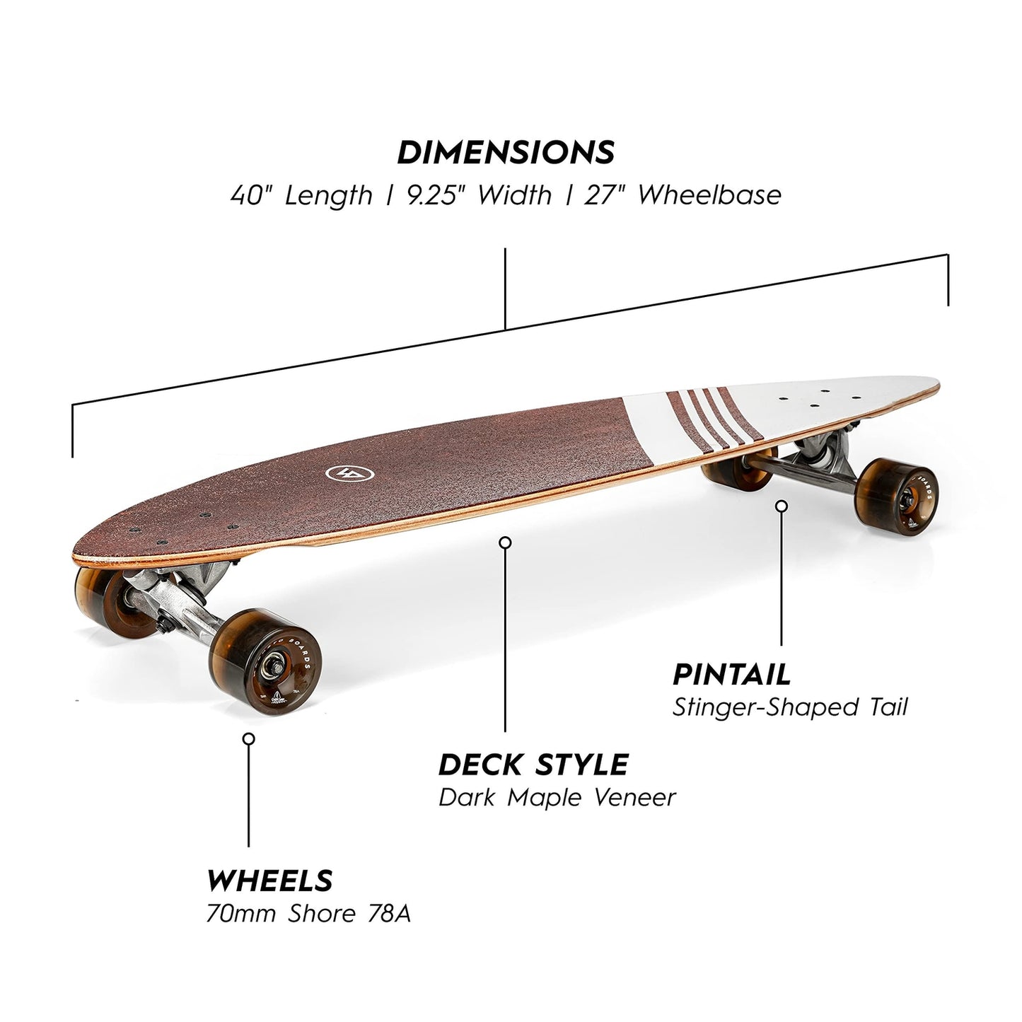 40 Inch Pintail Longboard Skateboard - Pintail Stinger