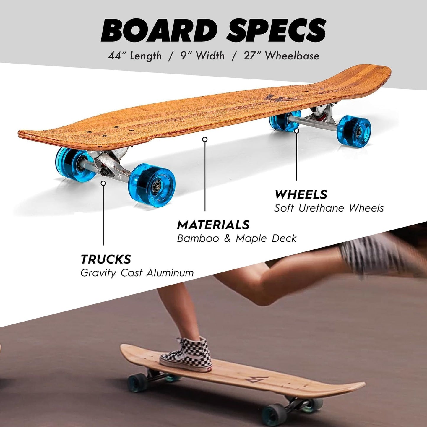 44 inch Kicktail Cruiser Longboard Skateboard - Blue