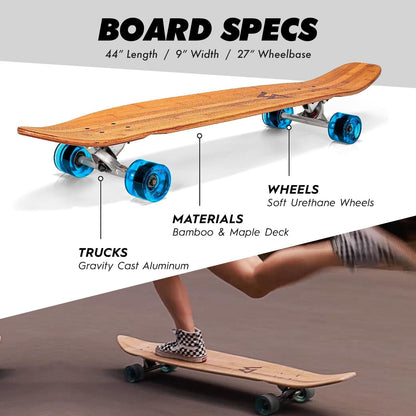 44 inch Kicktail Cruiser Longboard Skateboard - Blue